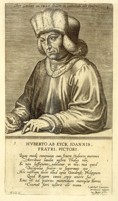 Porträt von Hubert van Eyck (1366-1426) Tafel 1 aus einer Serie von Künstlerporträts, graviert von Theodor Galle (1571-1633) von Dutch School