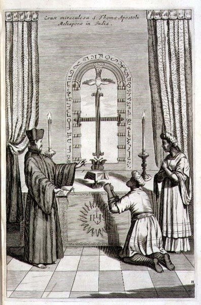 Das wundersame Kreuz des heiligen Thomas des Apostels in Meliapore in Indien, aus 