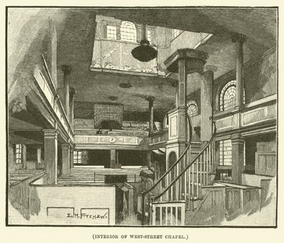Innenansicht der West-Street-Kapelle (Gravur) von E.H. Fitchew