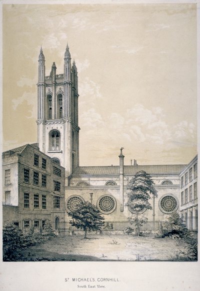 Südostansicht der Kirche St. Michael, Cornhill, City of London, 1840 von EJ Dickinson