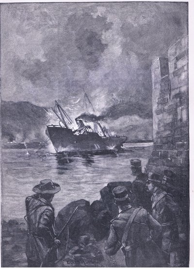 Der Spanisch-Amerikanische Krieg: Das Sinken der Merrimac, Illustration aus Cassells Geschichte Englands, 1900er Jahre von E.S. Hodgson