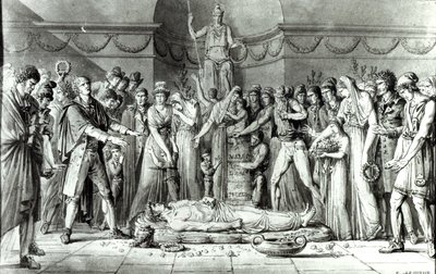 Die Beerdigung von Jean Paul Marat in der Kapelle des Club des Cordeliers, 16. Juli 1793 von E. Le Sueur