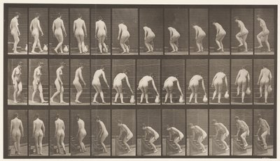 Tafel 108. Drehen zum Treppensteigen, Bücken, einen Krug heben, 1872-1885 von Eadweard Muybridge
