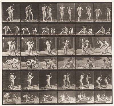 Tafel 245. Zwei Modelle drehen sich auf dem Boden sitzend um von Eadweard Muybridge