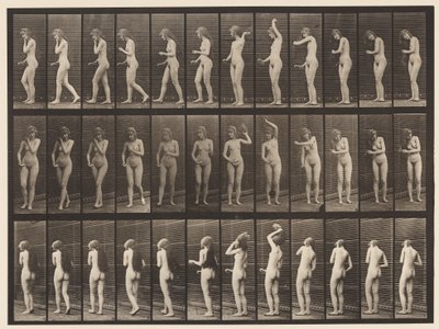 Toilette; Haare bürsten und weggehen von Eadweard Muybridge