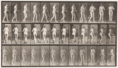 Tafel 58. Gehen, sich umdrehen, den Boden fegen von Eadweard Muybridge