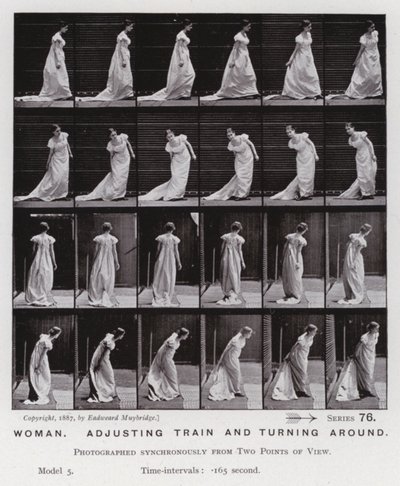Die menschliche Figur in Bewegung: Frau, die den Zug anpasst und sich umdreht von Eadweard Muybridge