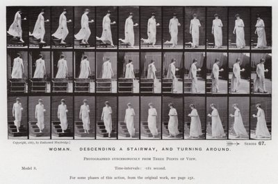 Die menschliche Figur in Bewegung: Frau, Treppe hinabsteigend und sich drehend von Eadweard Muybridge