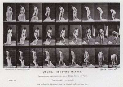Die menschliche Figur in Bewegung: Frau, Mantel abnehmend von Eadweard Muybridge
