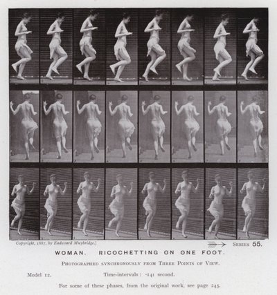 Die menschliche Figur in Bewegung: Frau, die auf einem Fuß hüpft von Eadweard Muybridge