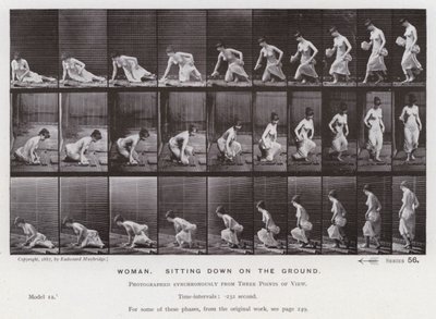 Die menschliche Figur in Bewegung: Frau, die sich auf den Boden setzt von Eadweard Muybridge