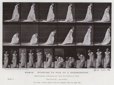 Die menschliche Figur in Bewegung: Frau, bückt sich, um ein Taschentuch aufzuheben von Eadweard Muybridge