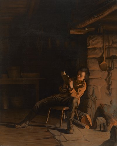 Die Jugend von Lincoln. (Ein Abend in der Blockhütte), 1868 von Eastman Johnson