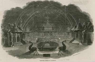 Feuerwerkstempel in den Royal Vauxhall Gardens, London von Ebenezer Landells