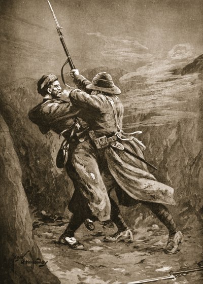 Private Lavin kämpft mit einem türkischen Bomber in einem britischen Schützengraben bei Suvla Bay, Gallipoli von Edgar Alfred Holloway