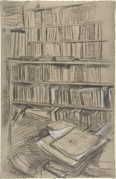 Bücherregale, Studie für „Edmond Duranty“ von Edgar Degas