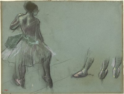 Tänzerin von hinten gesehen und drei Studien von Füßen, ca. 1878 von Edgar Degas