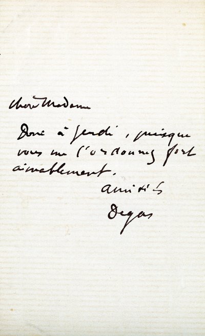 Brief des Künstlers an Berthe Morisot (1841-95) von Edgar Degas