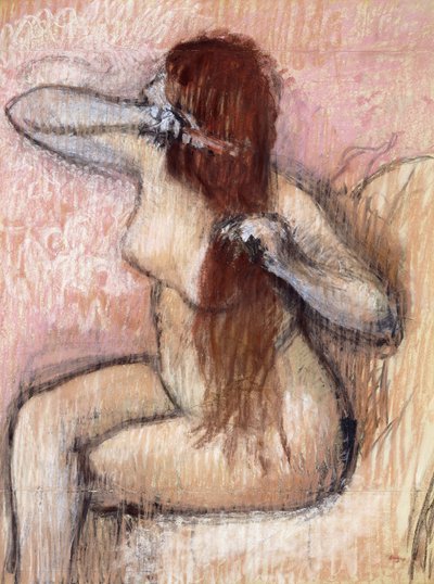 Sitzende nackte Frau, die ihr Haar richtet, um 1887-1890 von Edgar Degas