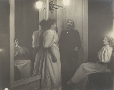 Porträt mit Spiegel von Henry Lerolle und seinen zwei Töchtern, Yvonne und Christine von Edgar Degas