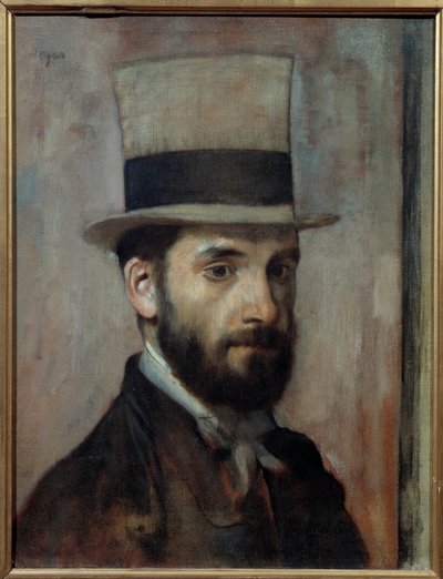Porträt von Leon Joseph Florentin Bonnat. Der Maler trägt einen Zylinder. Gemälde von Edgar Degas von Edgar Degas
