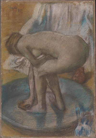 Badende Frau in einer flachen Wanne von Edgar Degas