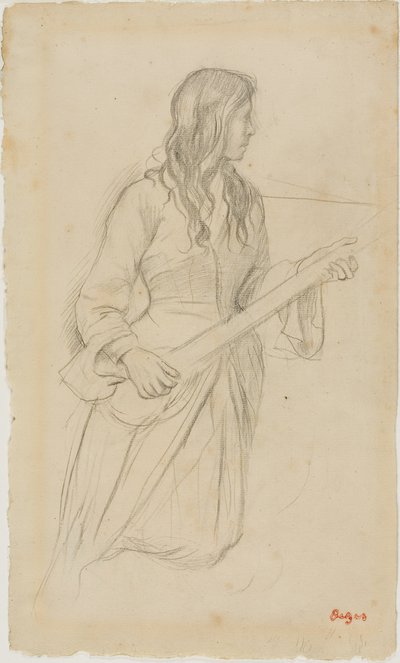 Junge Frau spielt Mandoline, Studie für das Porträt von Mlle. Fiocre im Ballett "La Source" von Edgar Degas