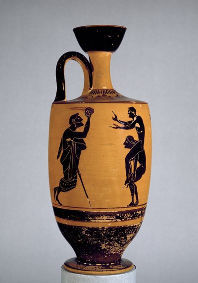 Attische schwarzfigurige Lekythos, dekoriert mit einem alten Mann, der einem Jugendlichen einen Ball zuwirft, ca. 500 v. Chr. von Edinburgh Painter