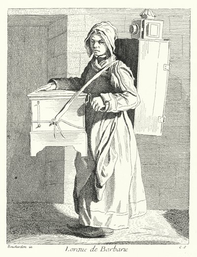 Drehorgelspieler (Gravur) von Edmé (after) Bouchardon