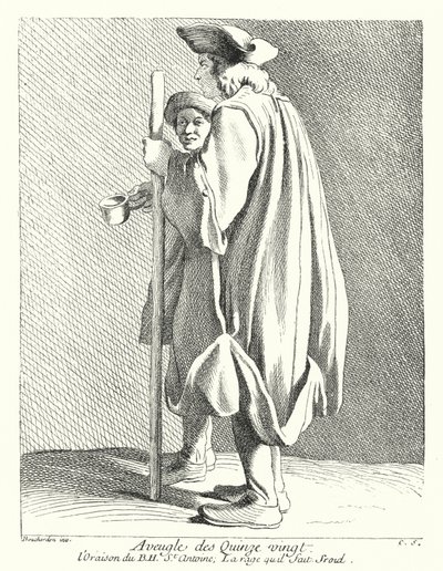 Blinder Mann aus dem Quinze-Vingts Hospital (Gravur) von Edmé (after) Bouchardon