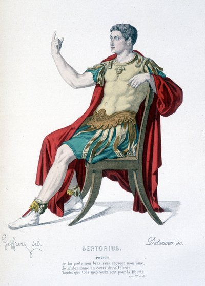 Der Charakter von Pompeius im Theaterstück Sertorius - Vollständiges Theater: (Sammlung von Stücken von Corneille) Zeichnung von Geffroy, Gravur von Delanoux - Hrsg. Laplace, Sanchez et Cie, Paris 1884 von Edmond Aime Florentin Geffroy