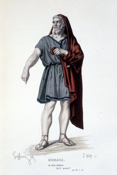Die Figur des alten Horace in der Tragödie Horace - Vollständiges Theater: (Sammlung von Stücken von Corneille) Zeichnung von Geffroy, Gravur von L. Wolff - Hrsg. Laplace, Sanchez et Cie, Paris 1884 von Edmond Aime Florentin Geffroy
