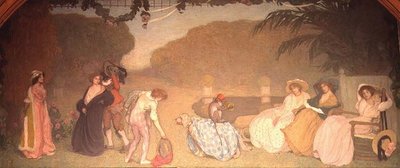 Junge Mädchen beobachten ein Freilufttheater von Edmond François Aman Jean