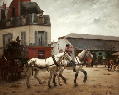 Ein Kutschenhalt auf der Place de Passy von Edmond Georges Grandjean