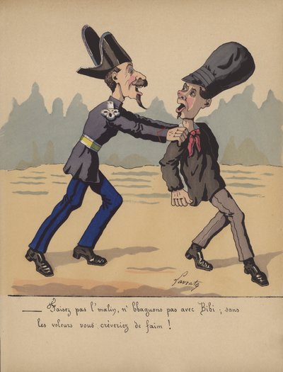 Polizist verhaftet einen Dieb (Farblithografie) von Edmond Lavrate