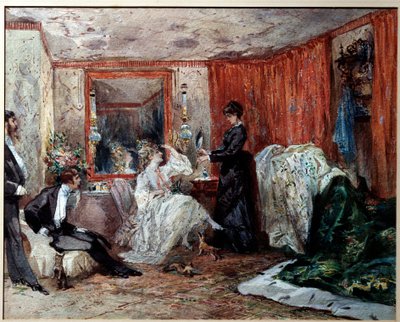 Theaterkomödiantin Hortense Schneider in ihrer Garderobe im Théâtre des Variétés. Aquarell von Edmond Morin von Edmond Morin