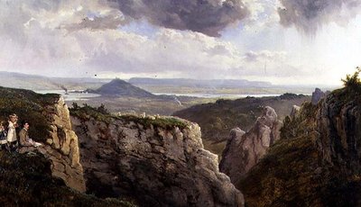 Die Elbor-Felsen in Richtung Glastonbury, mit dem Künstler E.J. Niemann, gemalt von A.F. de Prades von Edmund John Niemann