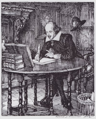 Shakespeare in seinem Arbeitszimmer (Lithographie) von Edmund Joseph (after) Sullivan