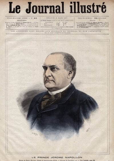 Jerome Bonaparte genannt Plon (Plonplon) (1822-1891) (Napoleon-Jerome Bonaparte oder Prinz Jerome Napoleon), Sohn von Jerome Bonaparte (1784-1860) - Gravur von Navellier in „The Illustrous Journal“ von 1891 von Edouard Felicien Eugene Navellier