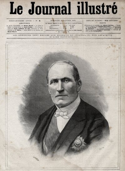 Porträt von Georges Eugène Haussmann, genannt Baron Haussmann (1809-1891), Präfekt der Seine während des Zweiten Kaiserreichs - Gravur von Navellier in „Le journal illustré“ von 1891 von Edouard Felicien Eugene Navellier
