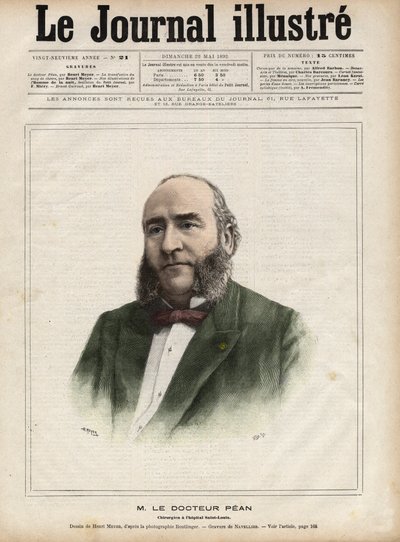 Porträt von Jules Emile (Jules-Emile) Pean (1830-1898), französischer Chirurg - Gravur von Navellier in „The Illustrous Diary“ von 1892 von Edouard Felicien Eugene Navellier