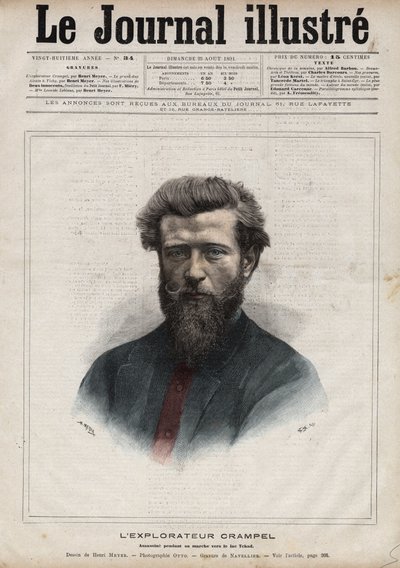 Porträt von Paul Crampel (1864-1891), französischer Entdecker Zentralafrikas - Gravur von Navellier in „The Illustrous Diary“ von 1891 von Edouard Felicien Eugene Navellier