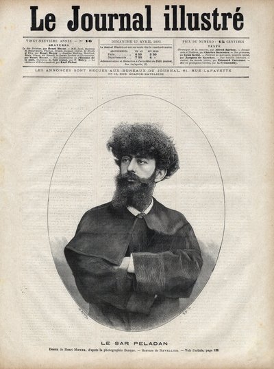 Der Sar Merodack Josephin Peladan, Pseudonym von Josephin Peladan (1858-1918) französischer Schriftsteller und Okkultist - Gravur von Navellier in „The Illustrous Journal“ von 1892 von Edouard Felicien Eugene Navellier