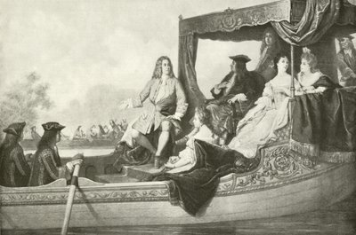 Händels Flusskonzert für Georg I. (Gravur) von Edouard Jean Conrad Hamman