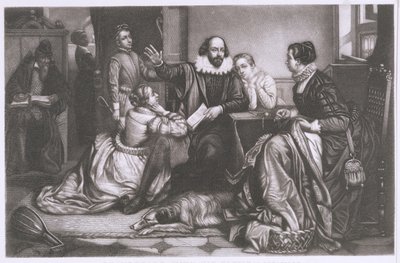 Shakespeare mit seiner Familie in Stratford, rezitiert die Tragödie Hamlet von Edouard Jean Conrad Hamman