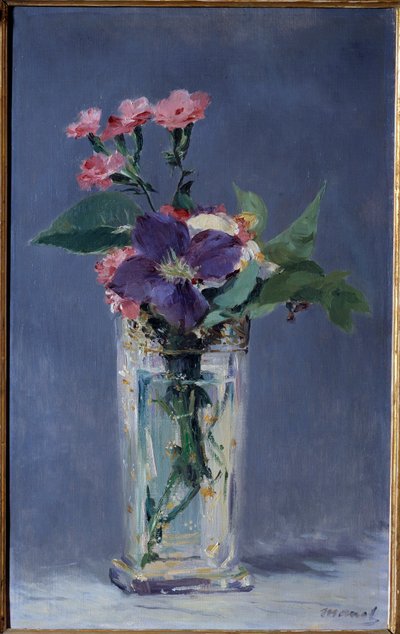 Nelken und Clematis in einer Kristallvase von Édouard Manet