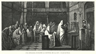 Synagoge während einer Torah-Lesung von Edouard Moyse