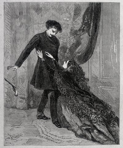 Edmond Dantès und Mercedes - Gravur von Riou, in „Der Graf von Monte Cristo“ von Alexandre Dumas père (1802-1870), ed. Jules Rouff & Cie von Edouard Riou
