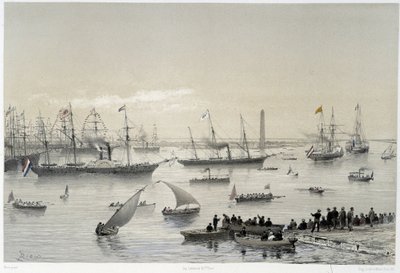 Einzug des Souveräns in den Suezkanal in Port Said in „Einweihung des Suezkanals“ von G. Nicole, 1869 von Edouard Riou