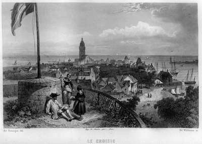 Ansicht der Stadt Le Croisic, Loire-Atlantique, Pays de la Loire, Frankreich. Gravur von Willmann in „La France ancienne et moderne“ von Jean-Bernard Mary-Lafon von Edouard Willmann